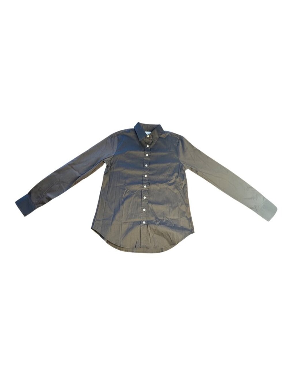 The Shirt Rochelle Behrens Womens Button-Up Dark Brown Stretchy Cotton Dress Shi